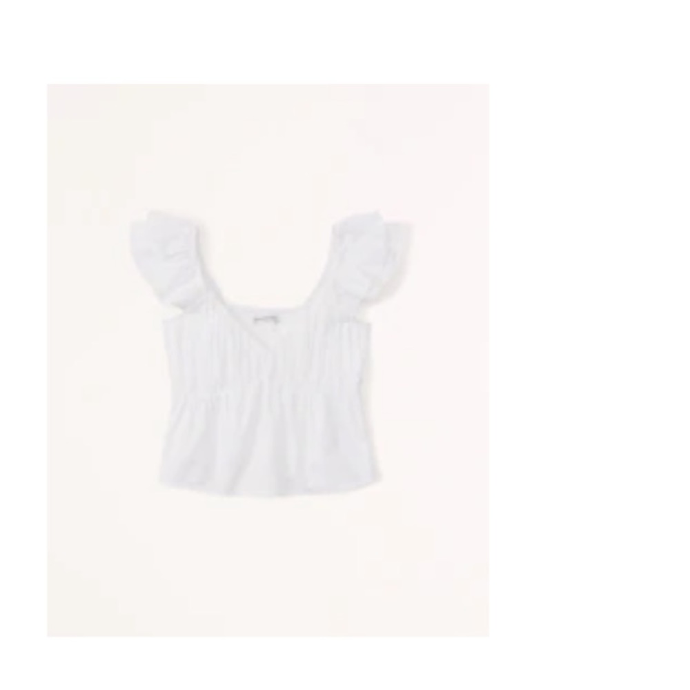 Abercrombie & Fitch White Ruffle Sleeve Smocked Crop Top
